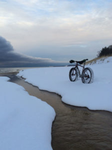 Fat Tire Bike in winter near lake michgian