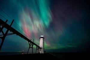 Northern Lights over lighthouse