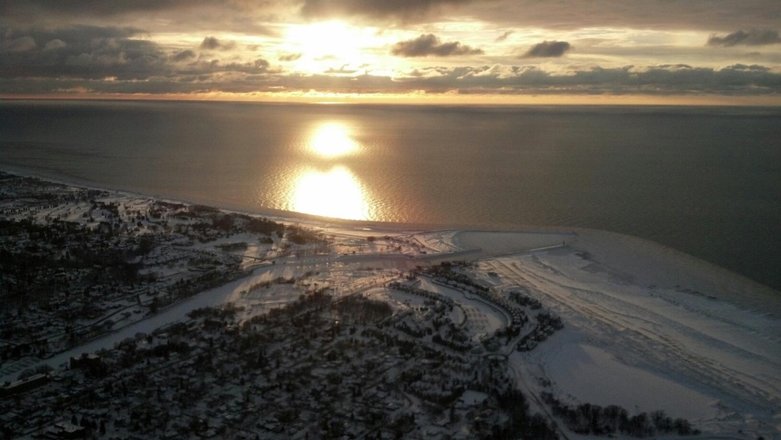 Sunset in winter over Manistee