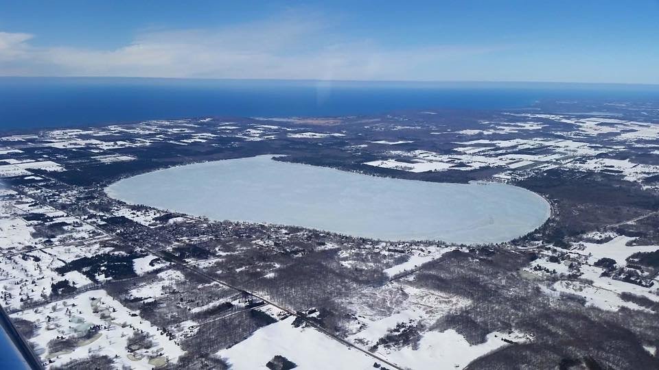 Aerial of Bear Lake in winter