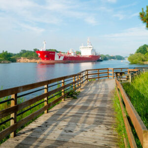 freighter in the river channel