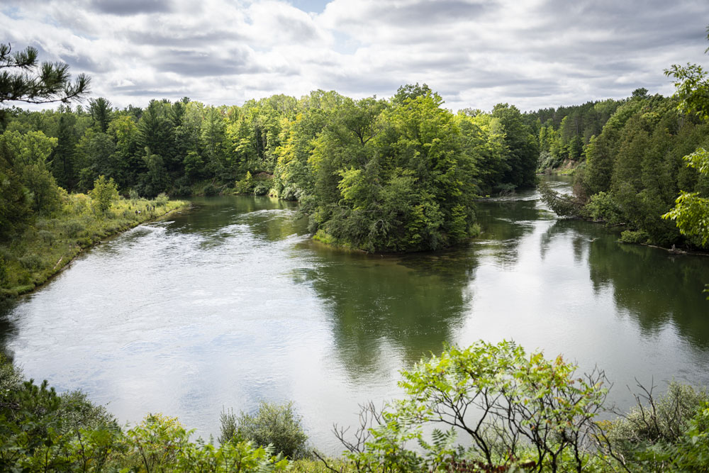 The Manistee River near Manistee, Michigan. River bend on Manistee River