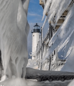 Lighthouse covered in ice